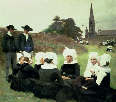 Bretonische Frauen sitzen bei einem Pardon von Pascal Adolphe Jean Dagnan Bouveret